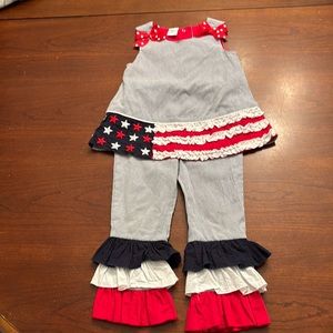 Girls Cre8ions patriotic red, white and blue seersucker matching outfit size 4